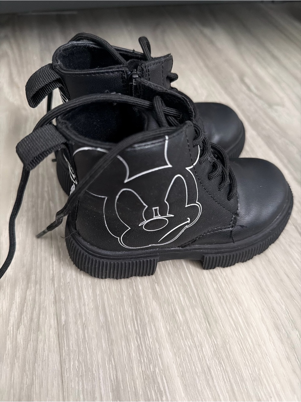 Disney Black Kids' Lace-Up Boots with White Mickey Outline